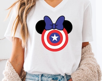 Captain America - Captain America Mickey - Minnie Shirt - Disney Super Hero Shirt - Women's Disney Shirt - Disney V Neck