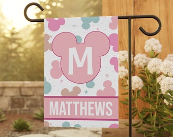 Pink and Blue Mickey Head Garden Flag, Personalized Gifts, Disney Home Decor, Disney Yard Flag, Minnie Mouse, Disney Lover Gift