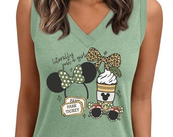 Just A Girl Leopard Print Minnie V Neck Tank Top, Disney Summer Tank, Animal Kingdom V Neck, Cute Disney Shirt, Disney Trip Shirt,
