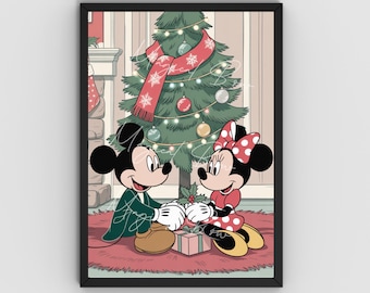 Merry Christmas Mickey and Minnie Print, Disney Christmas Decor, Christmas Wall Art, Magic Kingdom, Living Room Decor, Disney Wall Art