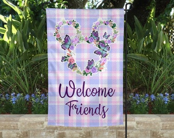 Disney Welcome Friends Garden Flag Floral, Floral Disney Garden Flag, Disney Home Decor, Disney Yard Flag, Minnie Mouse, Disney Lover Gift