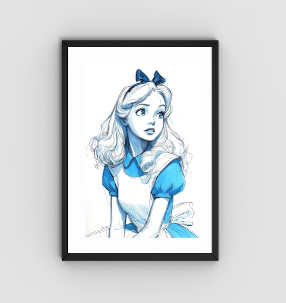 Alice in Wonderland Sketch Wall Art Print, Girls Room Decor