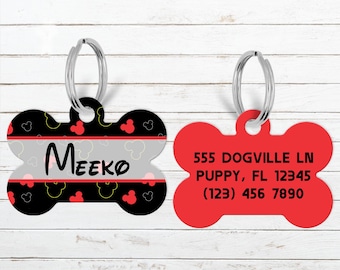 Red Mickey Pattern Disney Dog Tag, Personalized Pet Tag, Pet Id Tag for Dogs & Cats