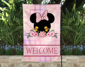 Disney Welcome Garden Flag Floral, Floral Disney Garden Flag, Disney Home Decor, Disney Yard Flag, Minnie Mouse, Disney Lover Gift