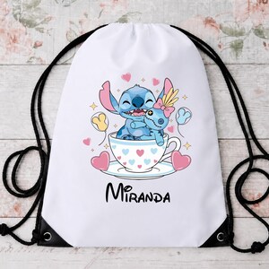 Stitch In Teacup Drawstring Backpack, Lilo and Stitch, Drawstring Bag for Disney Trip, Disneyworld Trip Accessories afbeelding 3