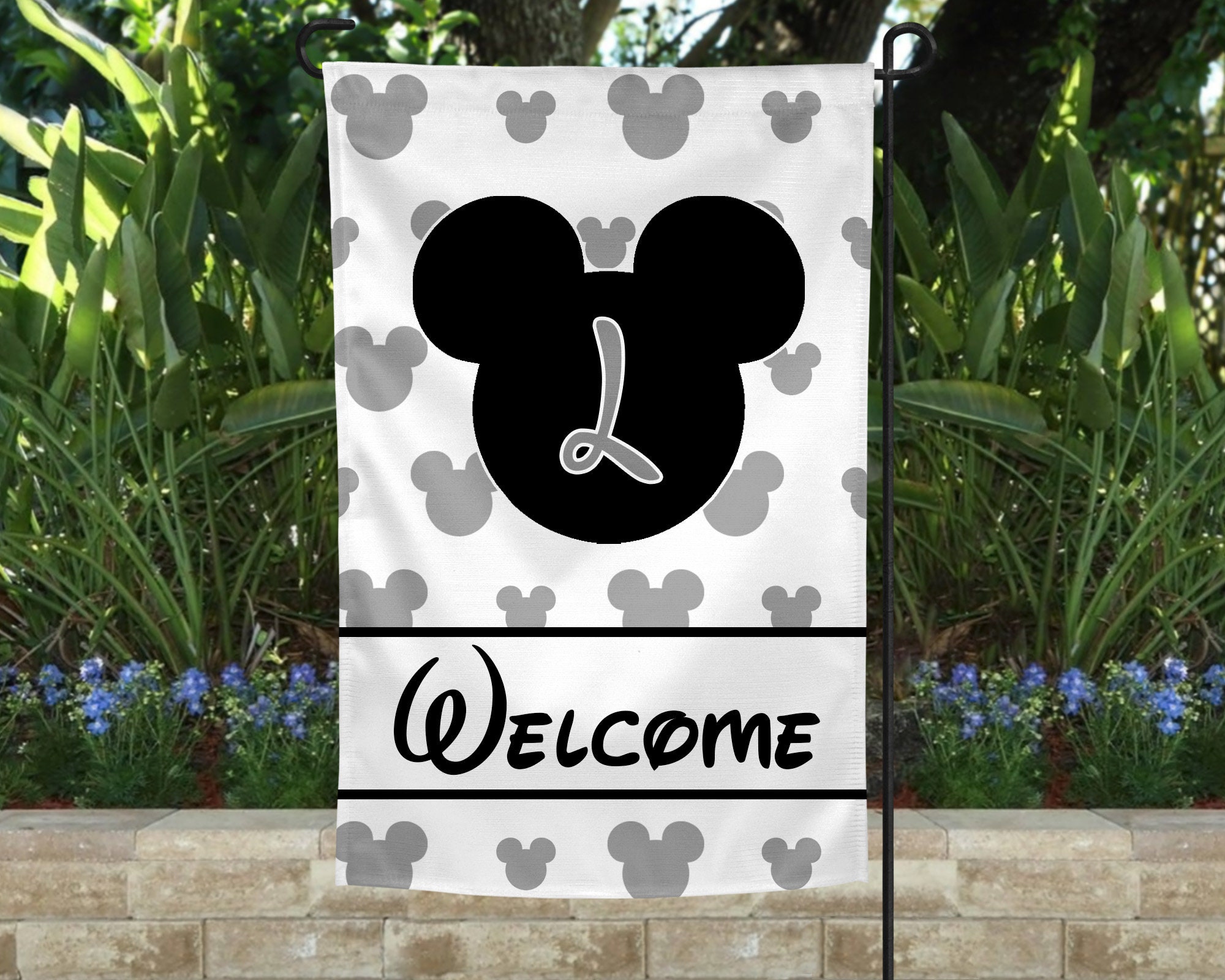 Welcome Garden Flag Disney Pattern Mickey Heads Disney | Etsy