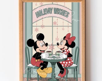 Merry Christmas Mickey and Minnie Print, Holiday Wishes Disney Christmas Decor, Christmas Wall Art, Magic Kingdom, Disney Wall Art