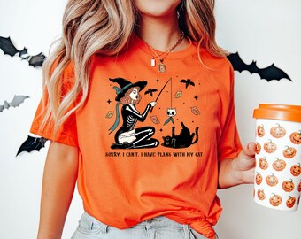 Witch and Black Cat Graphic Tee - Halloween Shirt