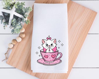 Marie Aristocats In A Teacup Disney Kitchen Tea Towel,  Vintage Disney Lover Home Decor, Housewarming Gifts, Cute Gifts for Her