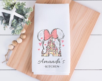 Personalized Minnie Castle Kitchen Tea Towel, Disney Lover Home Decor, Housewarming Gifts, Cute Gifts for Her