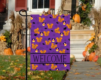 Disney Halloween Garden Yard Flag, Mickey Head Flag, Candy Corn Flag 2 Sided