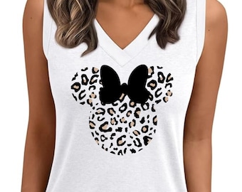 Leopard Print Minnie V Neck Tank Top, Disney Summer Tank, Animal Kingdom V Neck, Cute Disney Shirt, Disney Trip Shirt,