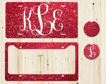 Red Glitter License Plate, Monogram Front Plate, Custom License Plates, License Plate Frame
