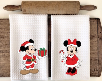 Mickey and Minnie Claus Disney Kitchen Tea Towels, Christmas Disney Lover Home Decor, Holiday Decor, Cute Gifts for Her, Set of 2 Towels