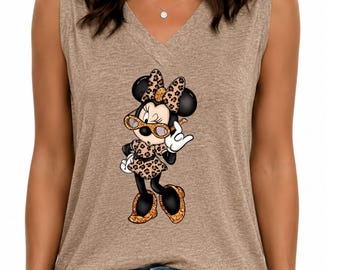 Leopard Print Minnie V Neck Tank Top, Disney Summer Tank, Animal Kingdom V Neck, Cute Disney Shirt, Disney Trip Shirt,