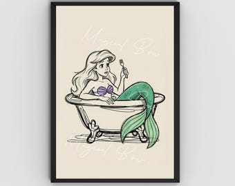 Cute Bathroom Wall Art, Little Mermaid Print, Funny Bathroom Decor, Dinglehopper