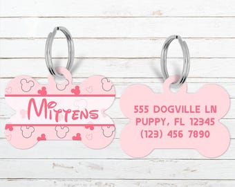 Pink Disney Pattern Dog Tag, Disney Castle, Disney Pet Tag, Disney Pet Gifts, Disney Dog Tag, Disney Cat Tag