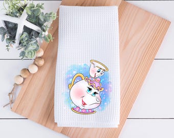 Mrs Pots Kitchen Tea Towel,  Beauty and the Beast, Disney Lover Home Decor, Housewarming Gifts, Cute Gifts for Her