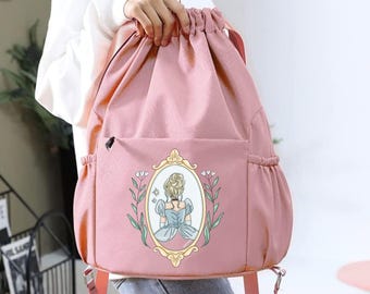 Coquette Cinderella Drawstring Backpack, Waterproof Drawstring Bag for Disney Trip, Disneyworld Trip Accessories, Disney Princess Bag