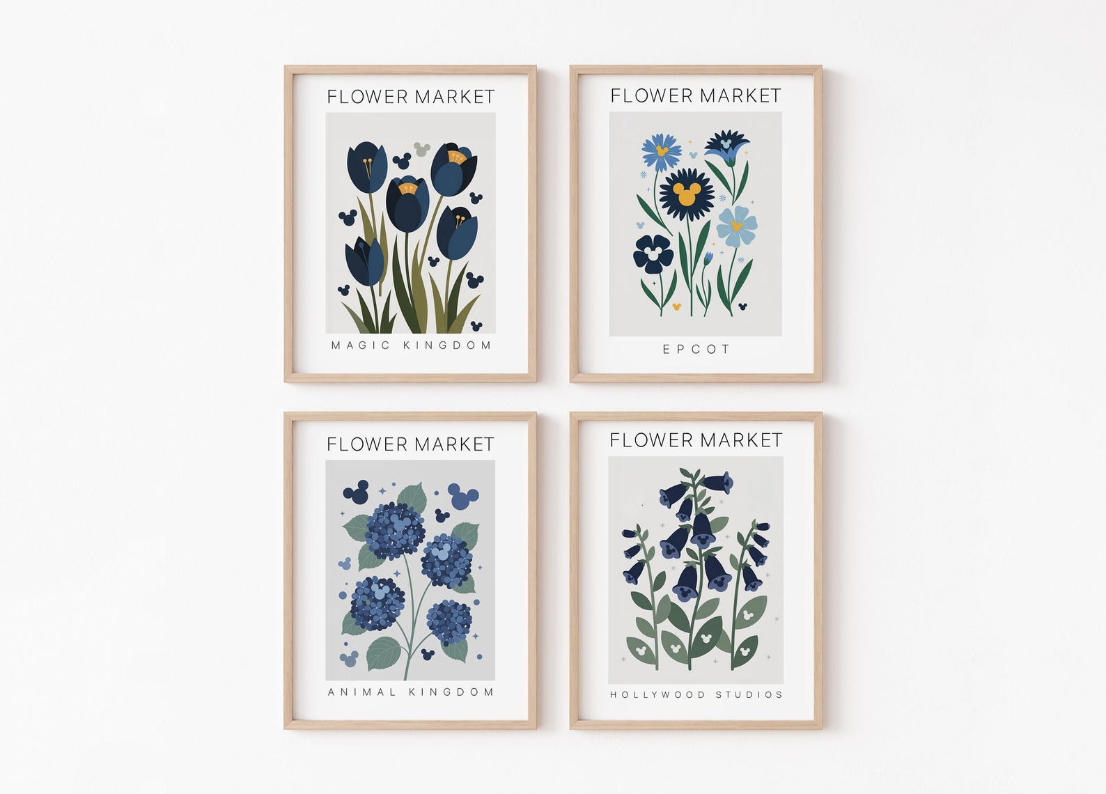 8x10 Disney Flower Market Prints, Set of 4 Subtle Disney Wall Art Print, Mickey Botanical Decor, Tropical Home Decor, Disney Lover Gift - 8 x 10