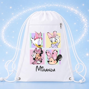 Retro Minnie and Daisy Drawstring Backpack, Drawstring Bag With Zipper for Disney Trip, Disneyworld Trip Accessories