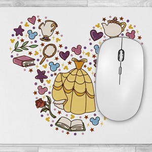 Belle Beauty and Beast Mousepad, Office Accessories, Unique Mousepad, Disney Lover Gift, Disney Mouse Pad, Disney Princess