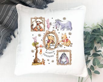 Coquette Pooh and Friends Throw Pillow Case, Nursery Pillow, Disney Home Decor, Living Room Decor