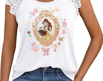 Coquette Belle Disney Shirt With Lace Sleeves, Unique Disney Shirts, Disneyworld Shirts, Disney Lover Gift, Disney Princess