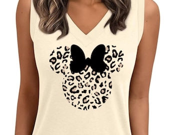 Leopard Print Minnie V Neck Tank Top, Disney Summer Tank, Animal Kingdom V Neck, Cute Disney Shirt, Disney Trip Shirt,