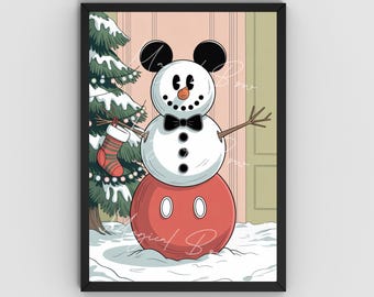 Mickey Snowman Print, Disney Christmas Decor, Christmas Wall Art, Magic Kingdom, Living Room Decor, Disney Wall Art