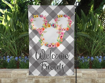 Disney Welcome Friends Garden Flag Floral, Floral Disney Garden Flag, Disney Home Decor, Disney Yard Flag, Minnie Mouse, Disney Lover Gift