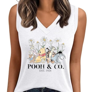 Vintage Pooh and Co V Neck Tank Top, Winnie The Pooh Shirt, Disneyworld Trip Shirt, Summer Tank image 1