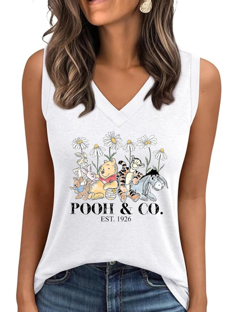Vintage Pooh and Co V Neck Tank Top, Winnie The Pooh Shirt, Disneyworld Trip Shirt, Summer Tank image 1