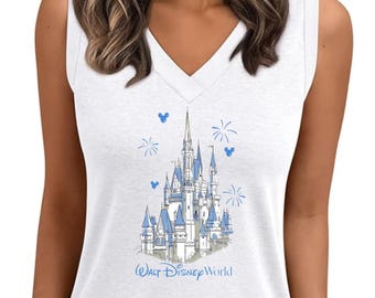 Débardeur à col en V Château Disney, chemise Magic Kingdom, chemise Coquette Disney, débardeur d'été