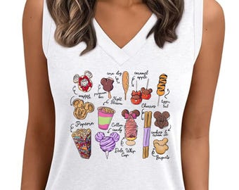 Disney Snacks V Neck Tank Top, Snackgoals Shirt, Mickey Shaped Food, Disneyworld Trip Shirt, Disney Castle, Summer Tank