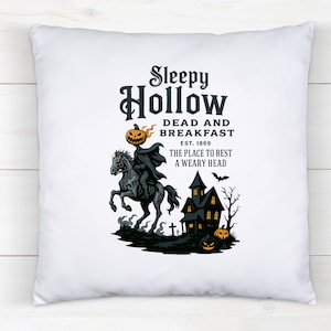 Sleepy Hollow Dead and Breakfast Pillow, Halloween Home Decor, Headless Horseman, Spooky Season Decor, Pillowcase Only