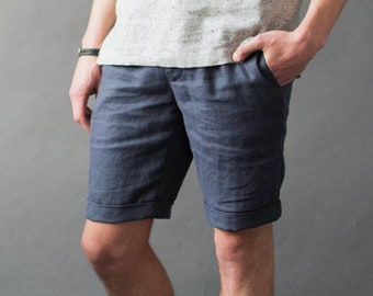 Classic Linen Shorts: Mens Bermuda Shorts, Casual Linen Shorts with Pockets, Summer Lightweight Shorts, Mens Linen Shorts