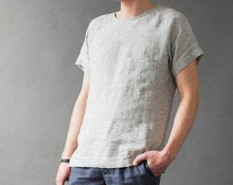 The Linen Tee: Men's Relaxed Fit Linen T-Shirt - Raglan-style Short Sleeve Shirt, Natural Linen Perfect for Summer