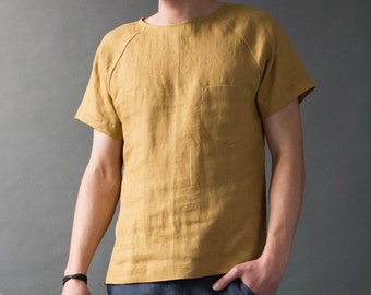 The Linen Tee: Men's Summer Linen T-Shirt - Natural Linen Short Sleeve Shirts for Men, Perfect for Beach and Lounge Wear