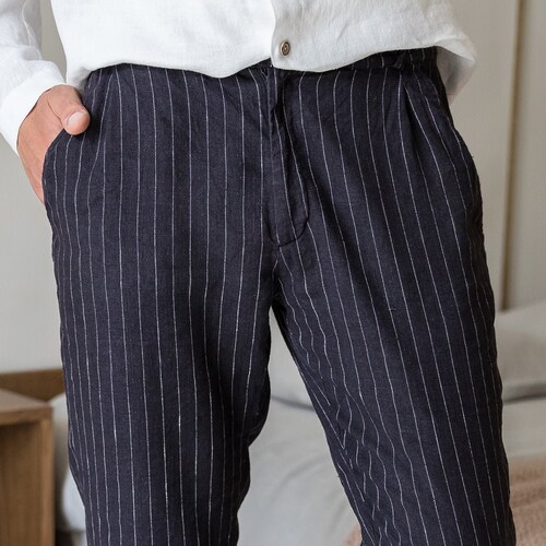 Linen Pants for Men With Belt Back Welt Pockets Zip Fly and | Etsy
