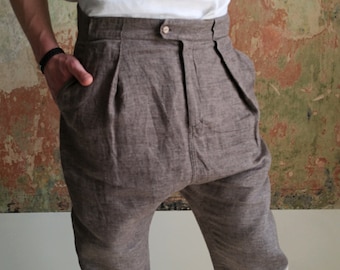 Drop Crotch Linen Pants Men / Relaxed Fit, Summer Style Trousers / Natural Linen Pants / Breathable Linen Fabric / VADU Linen Pants