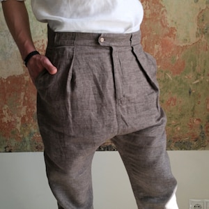 Drop Crotch Linen Pants Men / Relaxed Fit, Summer Style Trousers / Natural Linen Pants / Breathable Linen Fabric / VADU Linen Pants