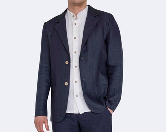 Harrison Linen Blazer – Heavyweight Linen Jacket with Pockets, Smart Casual Summer Blazer