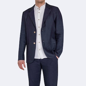 Harrison Linen Blazer – Heavyweight Linen Jacket with Pockets, Smart Casual Summer Blazer