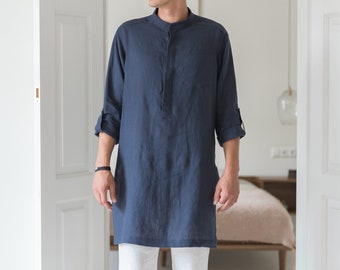 The Linen Tunic Men: Casual Linen Tunic for Men, Mens tunic shirt, Long Linen Shirt Men, Arabic Tunic, Linen Dress Kaftan