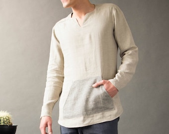 Linen Explorer: Men's Linen Summer Shirt - Linen Long Sleeve shirt with Pocket - Lounge Top for Men
