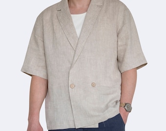 Riviera Linen Shirt – Short Sleeve Summer Shirt for Men, Double-Breasted Front, Relaxed Fit, Lightweight and Casual