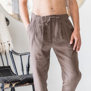 Harem Linen Pants Men / Jogger Style, Drawstring & Elastic Waist / Lounge Summer Pants / Loose Casual Trousers / VADU Linen