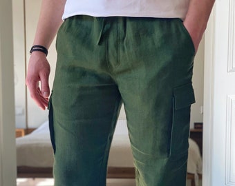 Cargo Leinenhose Herren | Leichter Sommerstil, reisetauglich | Elastischer Bund, Kordelzug | Lässiger Komfort | VADU Leinenhose