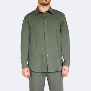 Coastal Linen Shirt – Long Sleeve Button-Up, Relaxed Fit, Lightweight Summer Shirt, Natural Linen for Men